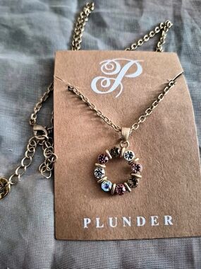 PLUNDER Multicolor Crystal Circle Pendant Goldtone Necklace New